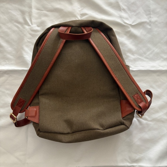 Khaki Heavy Canvas and Leather Backpack - Picture 2 of 9